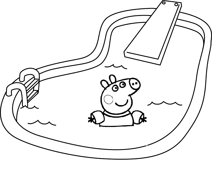Coloring page Peppa in the pool